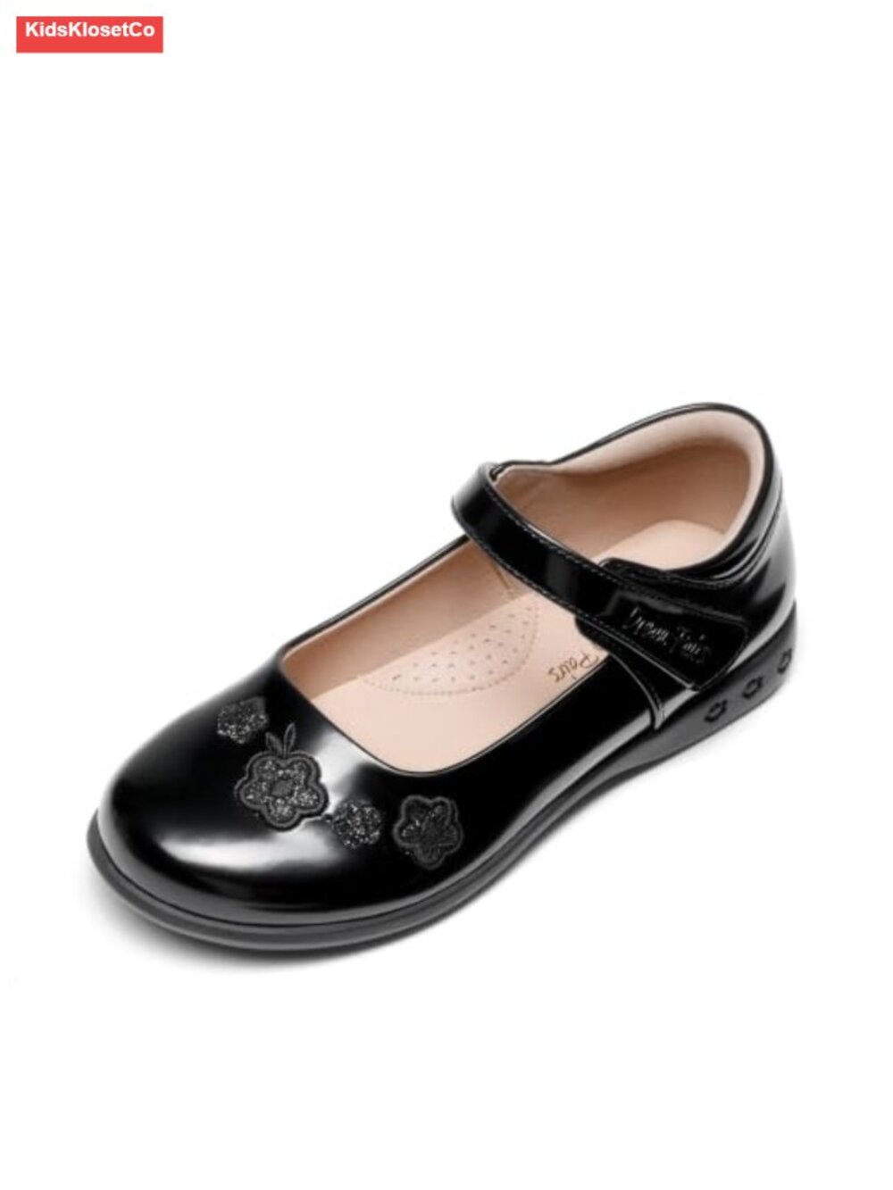 Girls Mary Jane School Shoes Floral Uniform Flats with Hook and Loop Strap